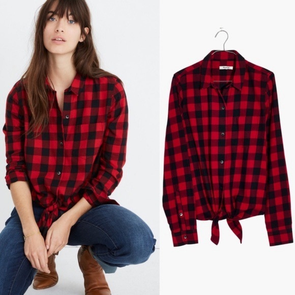Madewell Tops - Flannel Popover Shirt in Buffalo Check  Size S
